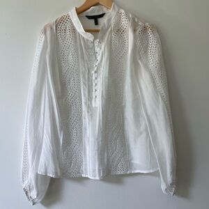 WHBM Stunning White Blouse Top With Intricate Cutwork Eyelet Detail Cotton Silk